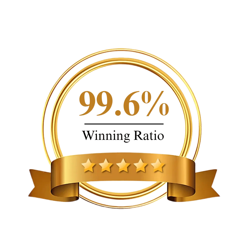 99.6 percent winning ratio badge representing trusted legal drafting and consultation services