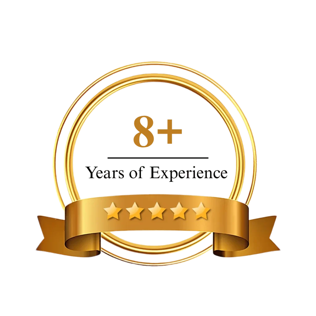 8 plus years of experience badge representing professional legal drafting and consultation services